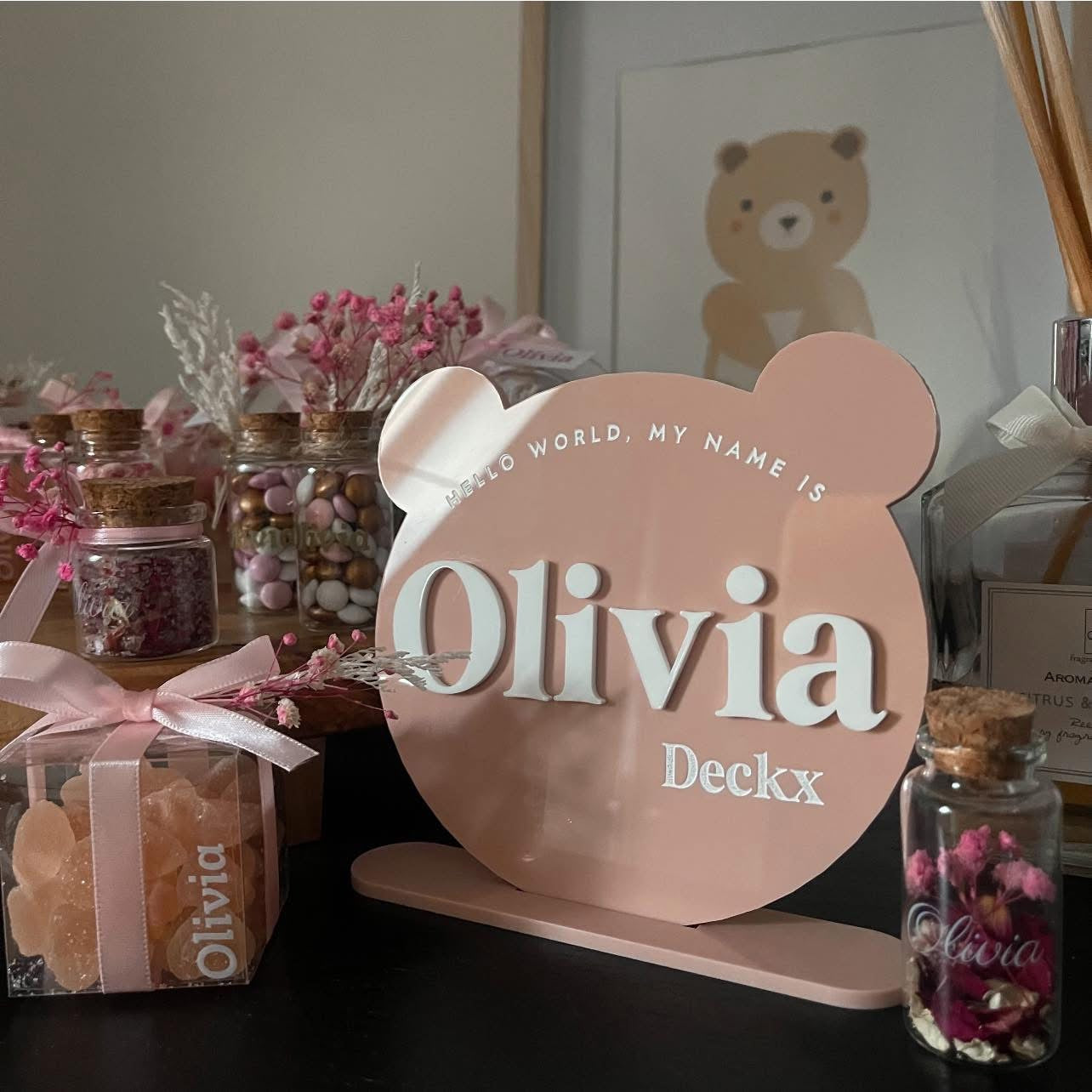 Geboortebord Teddybeer | Hello World My Name Is