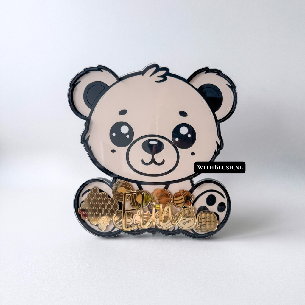 teddybeer beloningspot met tokens van spiegelgoud plexiglas