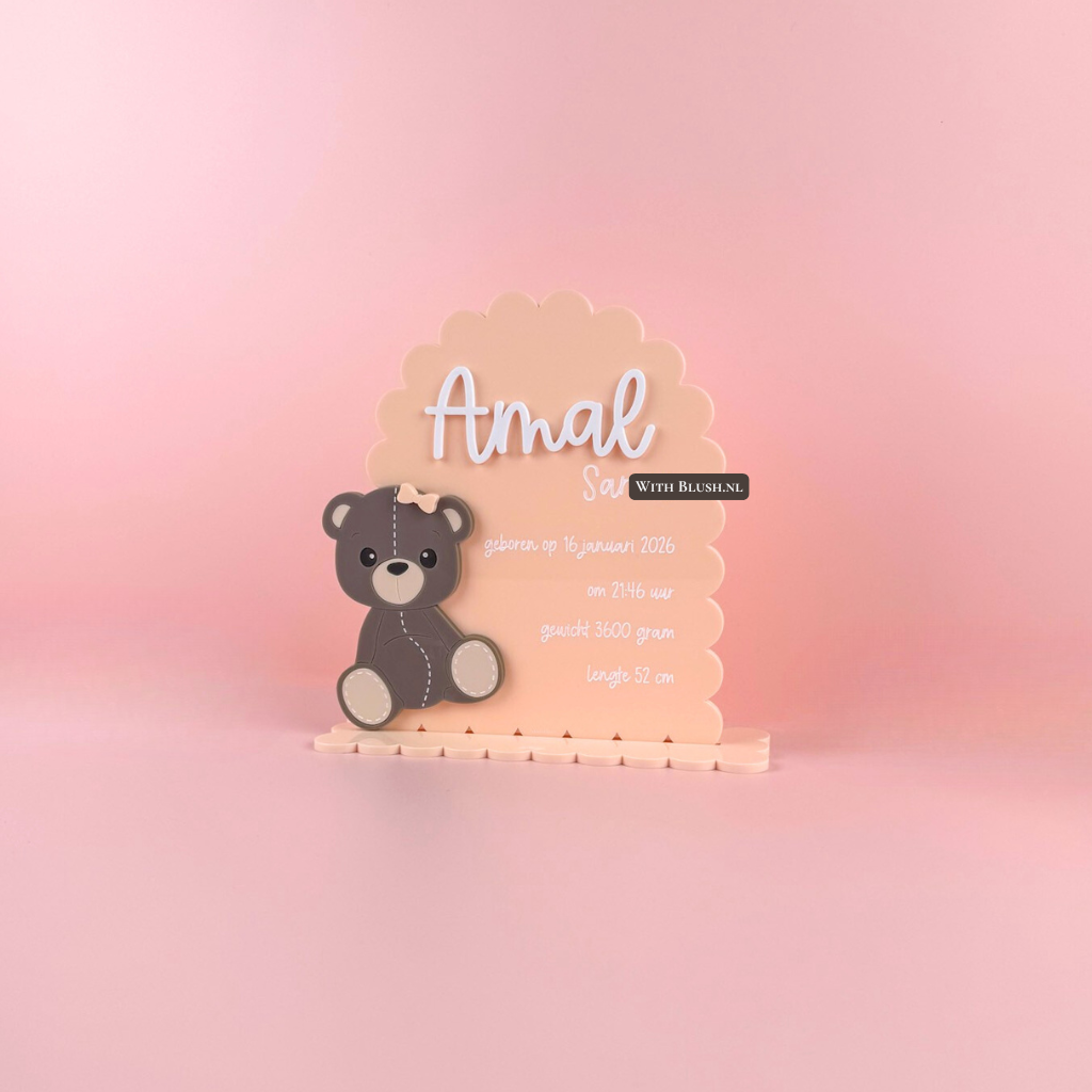 Teddy Geboortebord | Invulbaar of Gepersonaliseerd met Naam & Geboortegegevens