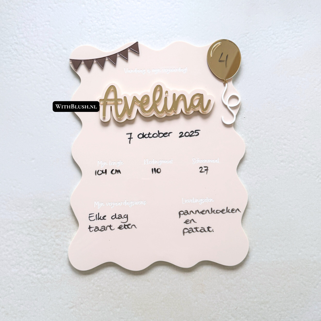 Gepersonaliseerd fotobord invulbord van plexiglas met ballon en slinger ontwerp verjaardagsbord