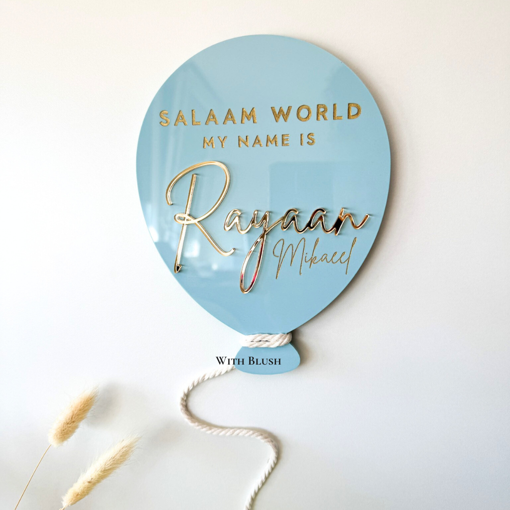 Geboortebord Ballon | Hello World My Name Is - Welcome To The World