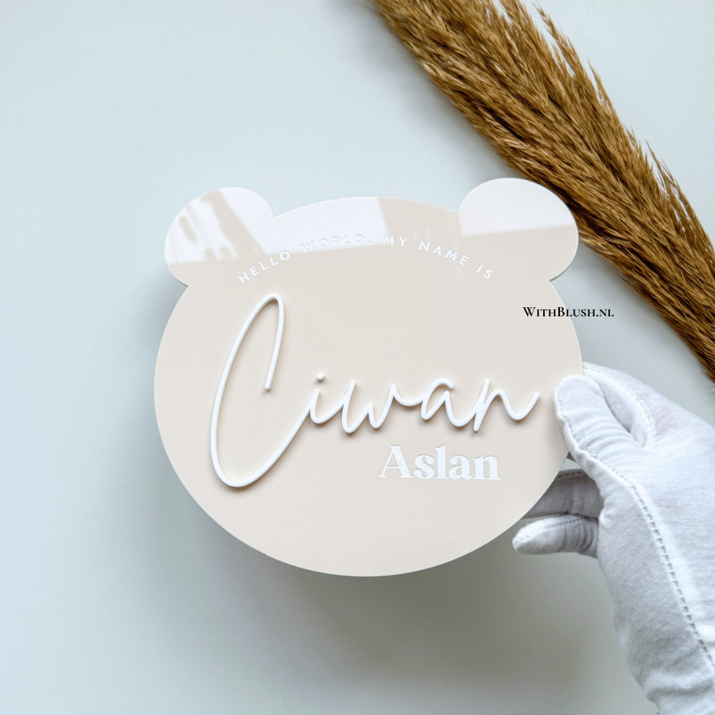 Geboortebord Teddybeer | Hello World My Name Is