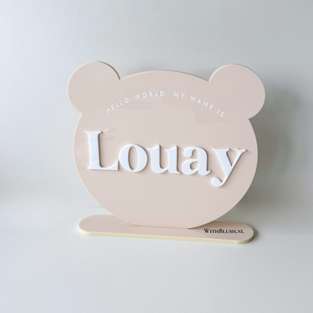 Geboortebord Teddybeer | Hello World My Name Is
