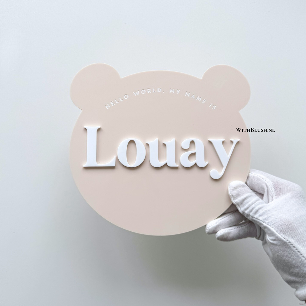Geboortebord Teddybeer | Hello World My Name Is