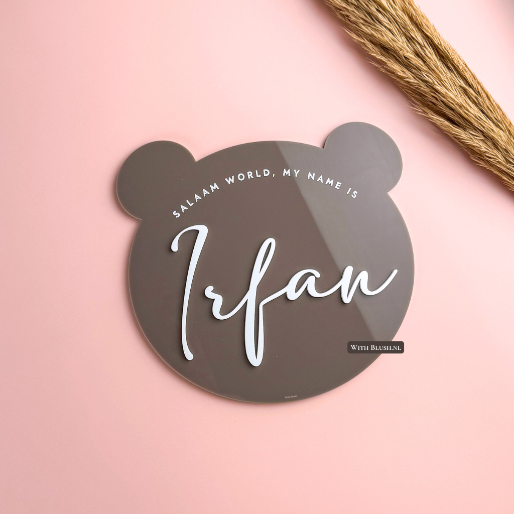 Geboortebord Teddybeer | Hello World My Name Is