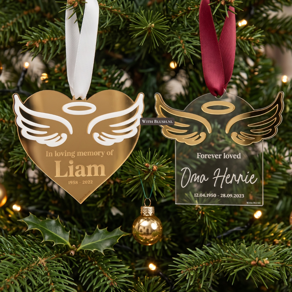 Acryl Spiegel Gedenk Kerstornament met Engelenvleugels