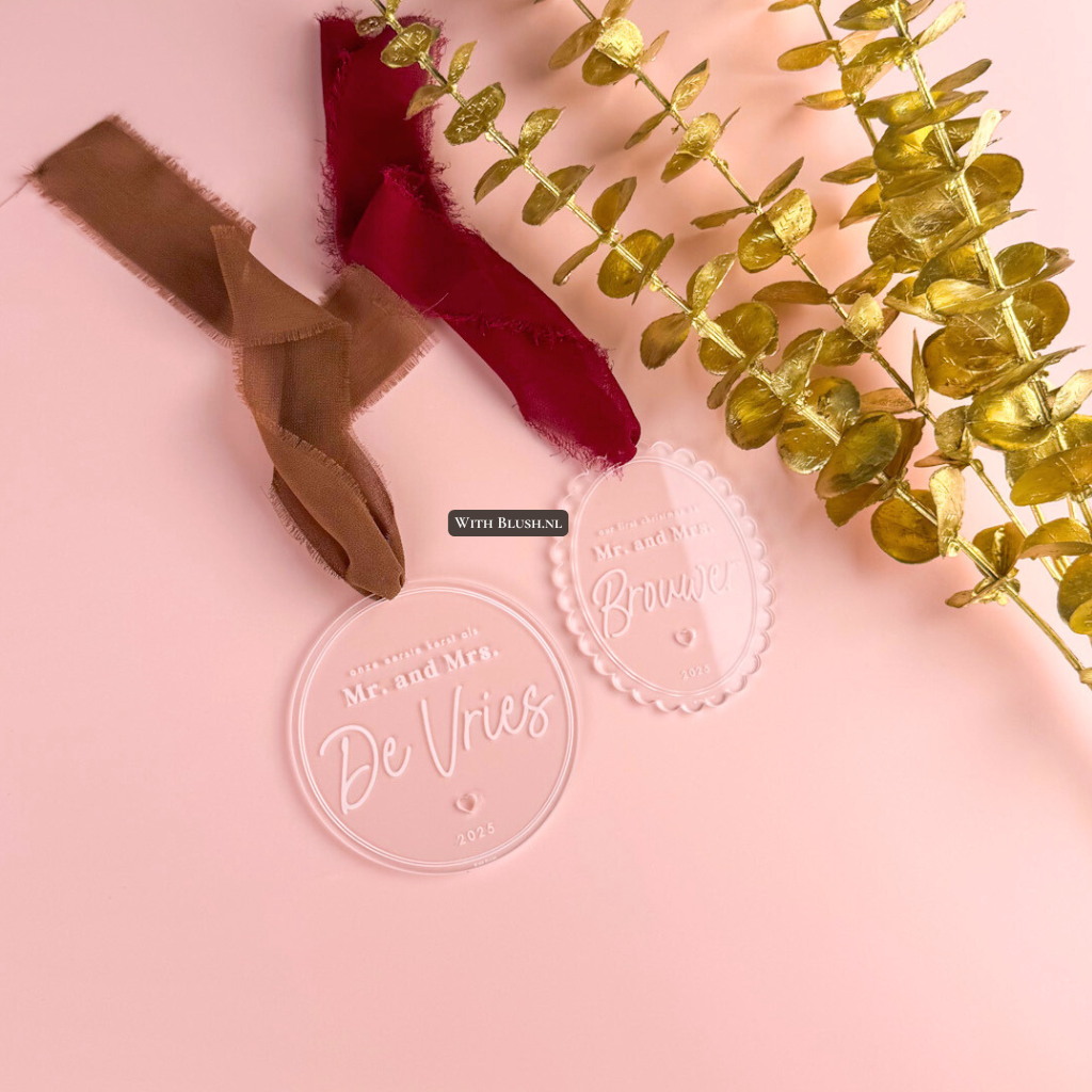 kerstornament eerste kerst als mr en mrs in plexiglas