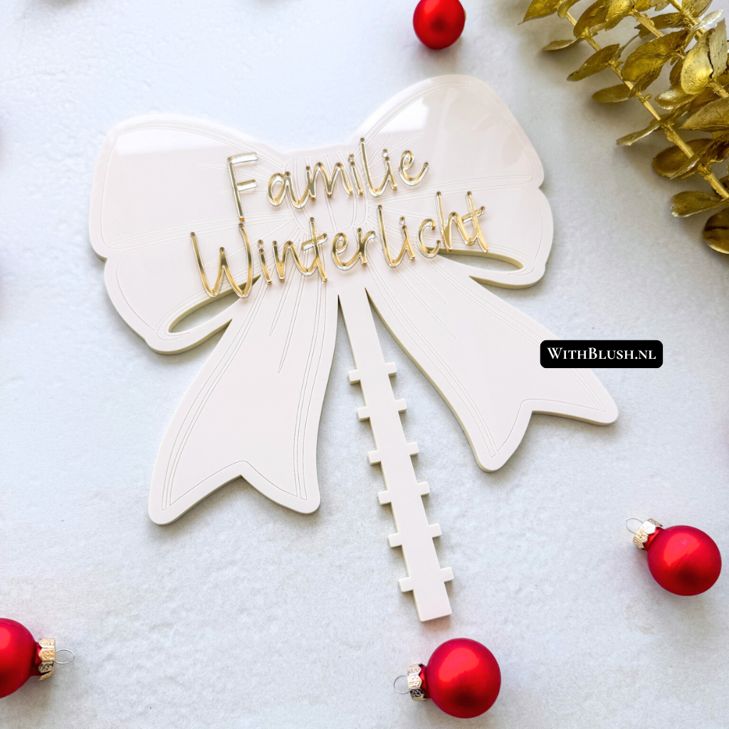 Gepersonaliseerde kerstboom strik topper in Beige