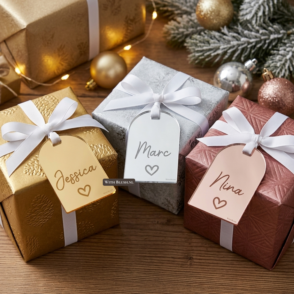 Cadeaulabel Kerst | Spiegel Plexiglas Naamtag