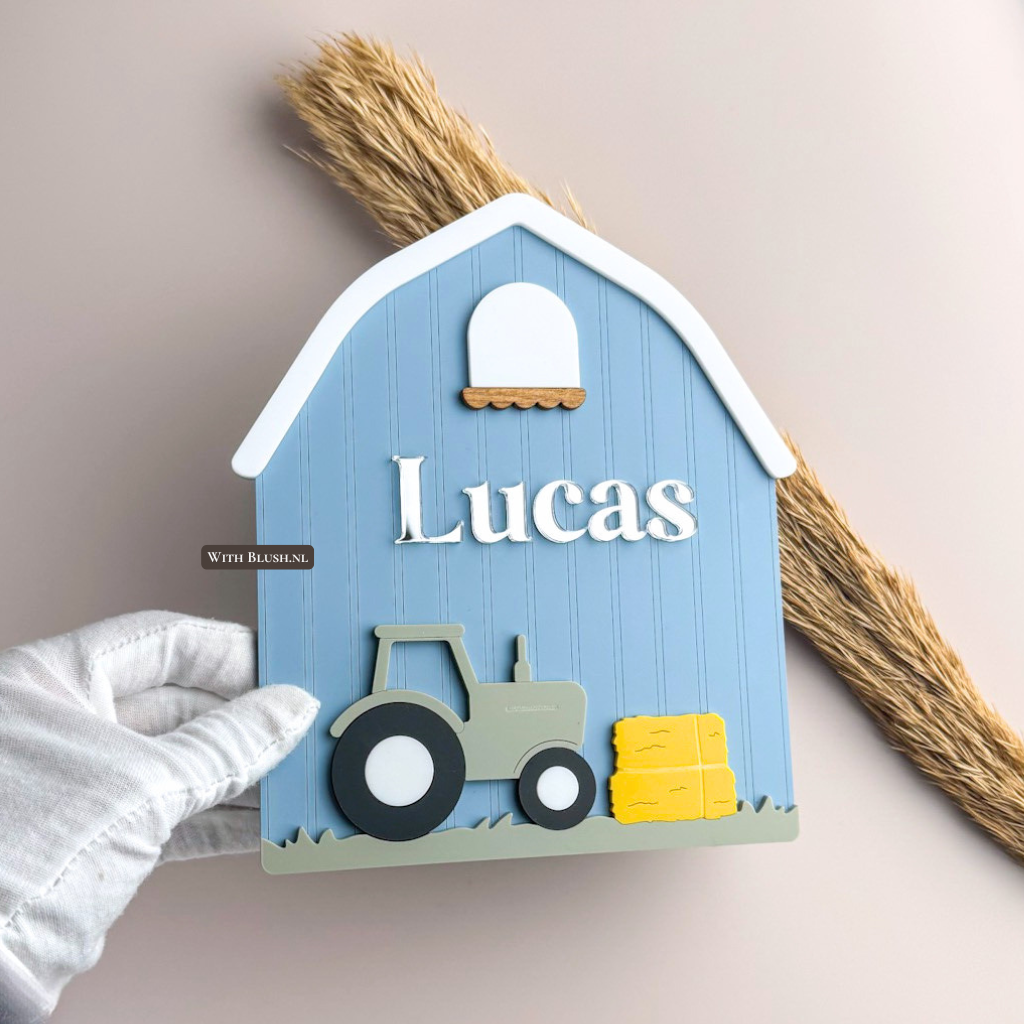Naambord Schuur met Tractor