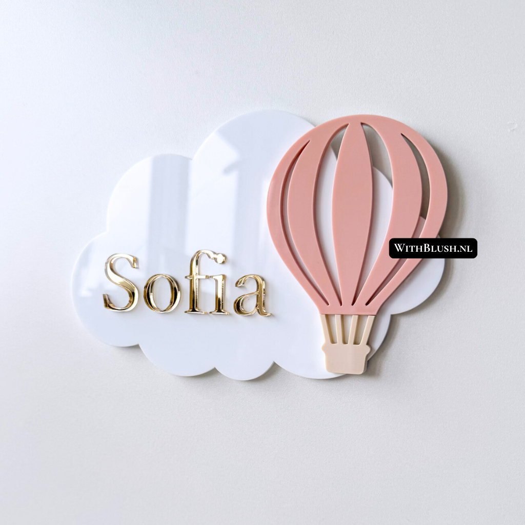 naambord wolk met luchtballon gepersonaliseerd met naam