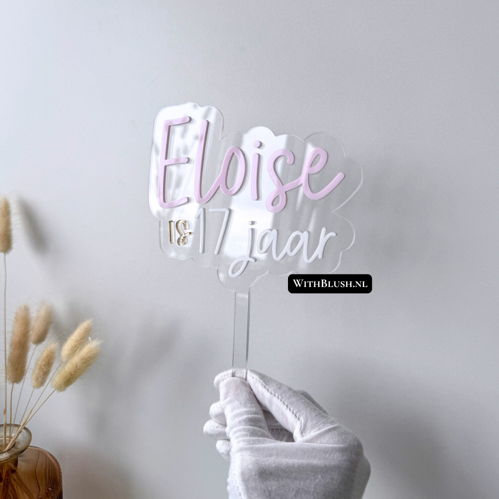 gepersonaliseerde taarttopper met naam en leeftijd