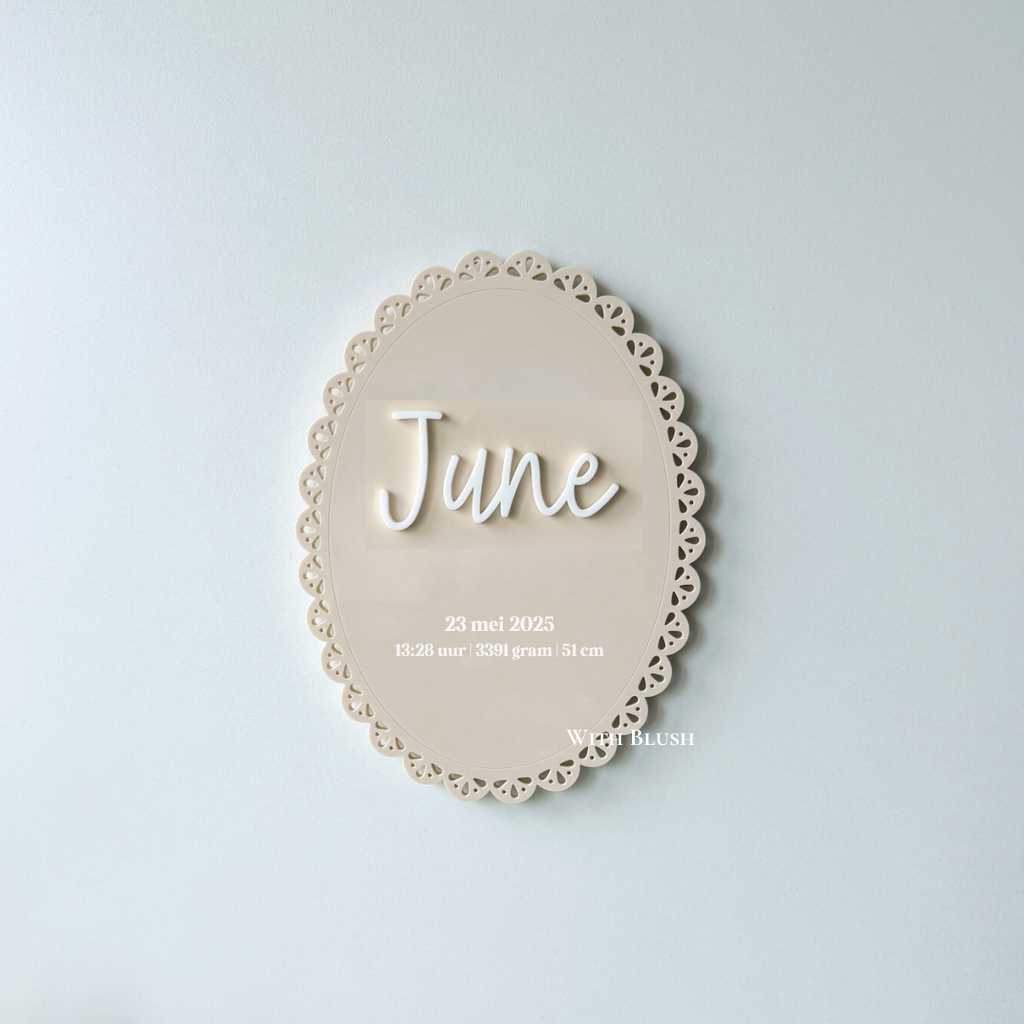 Vintage Ovaal Geboortebord | Met Naam & Geboortedetails