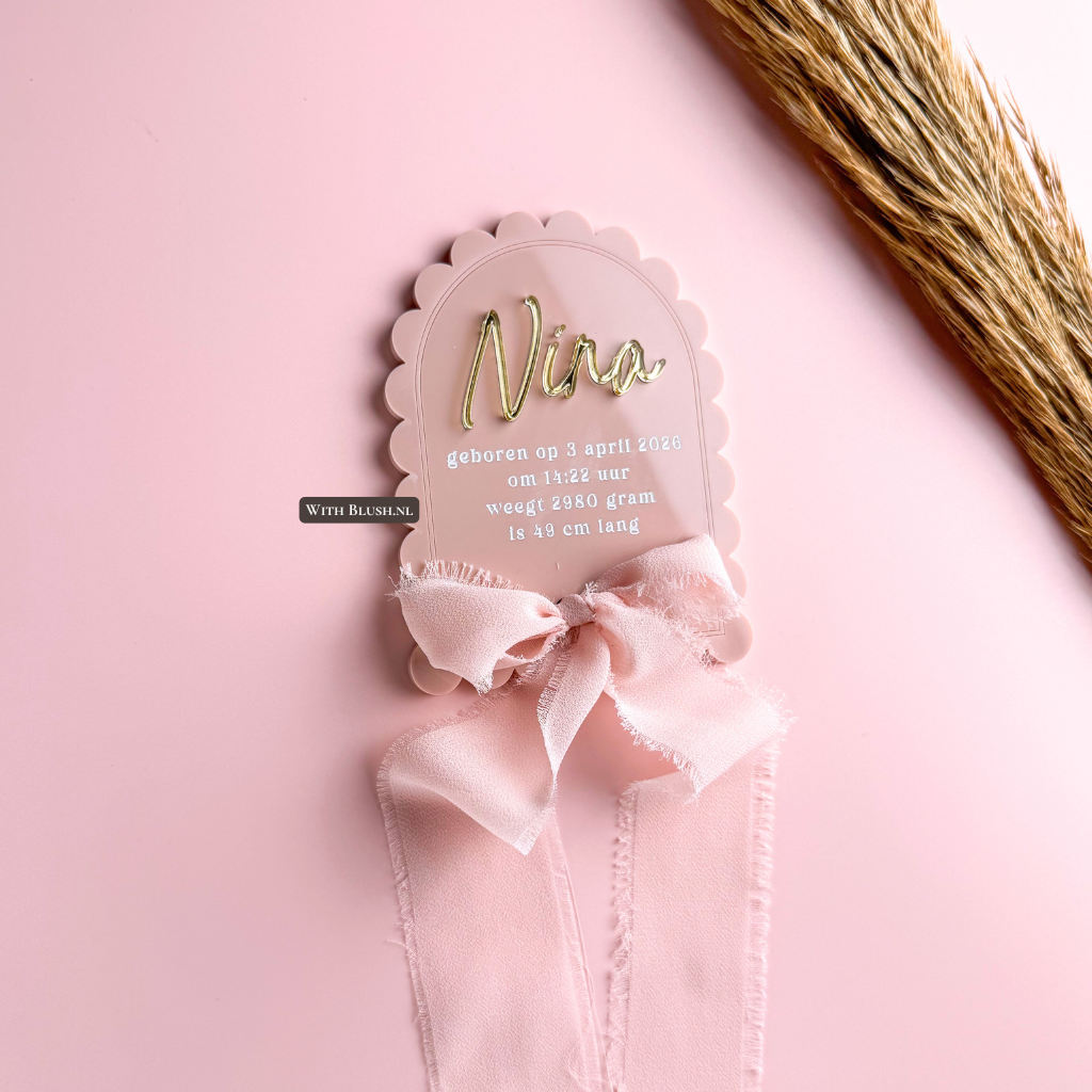 Geboorteaankondiging met Geboortedetails – Lintstrik (optioneel)