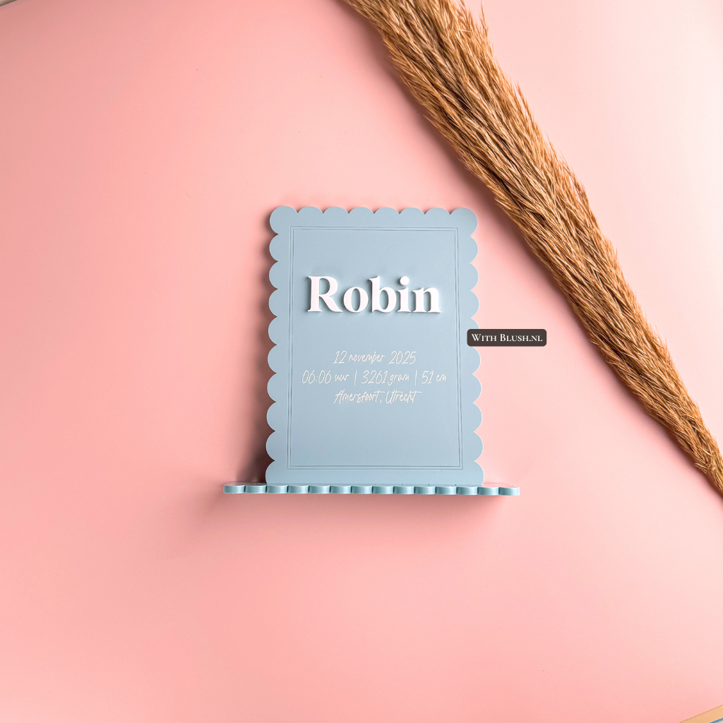 Geboorteaankondiging met Geboortedetails – Lintstrik (optioneel)