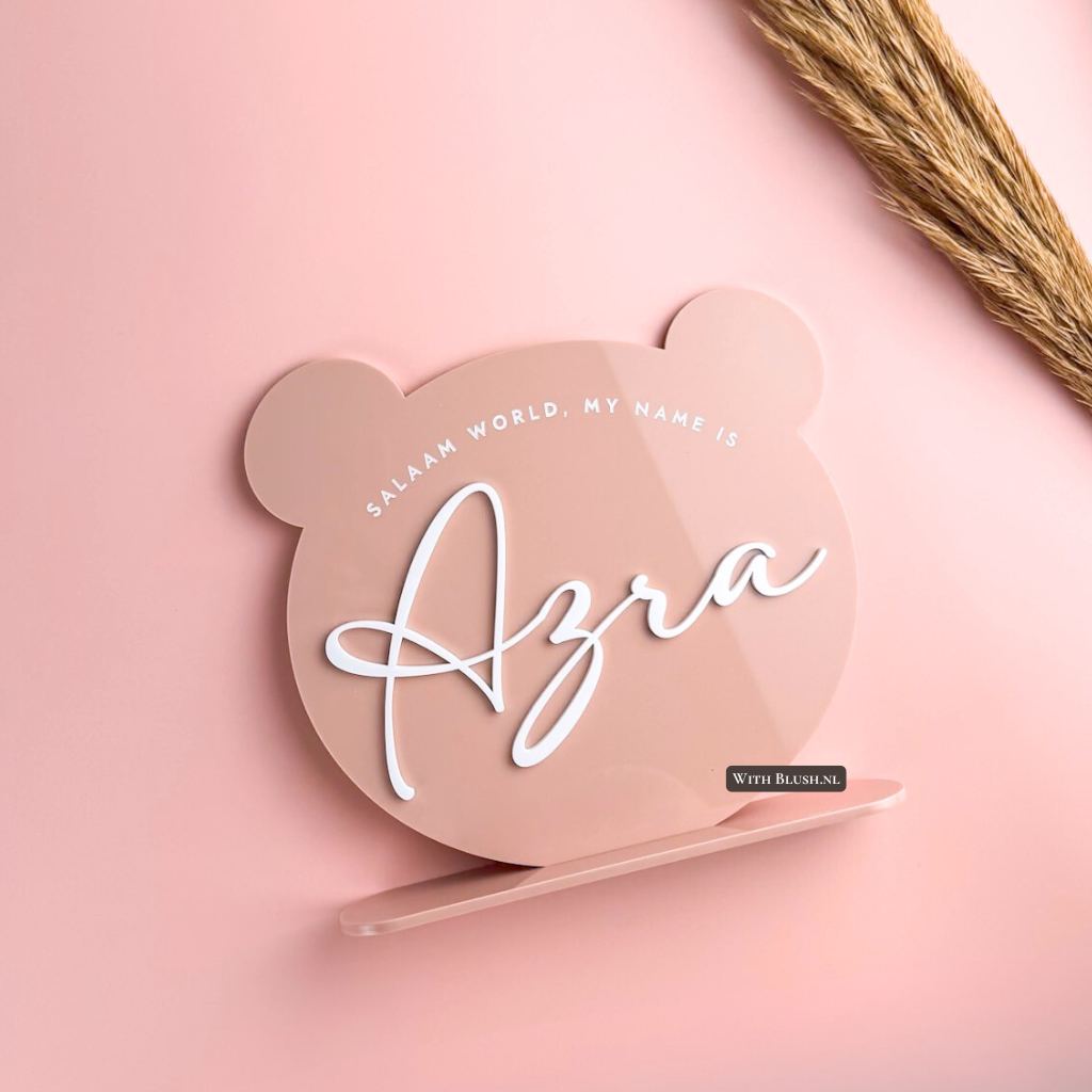 Geboortebord Teddybeer | Hello World My Name Is