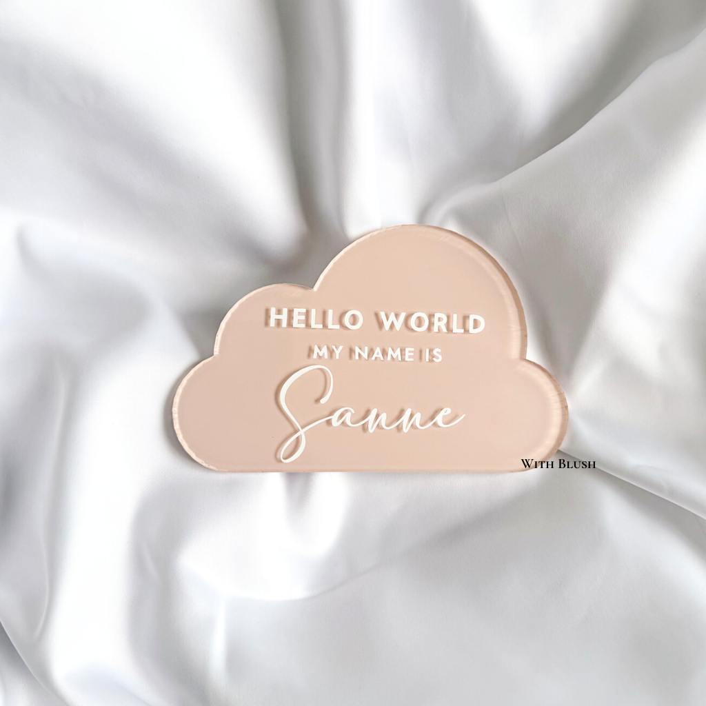 Geboortebord Wolk | Hello World My Name Is