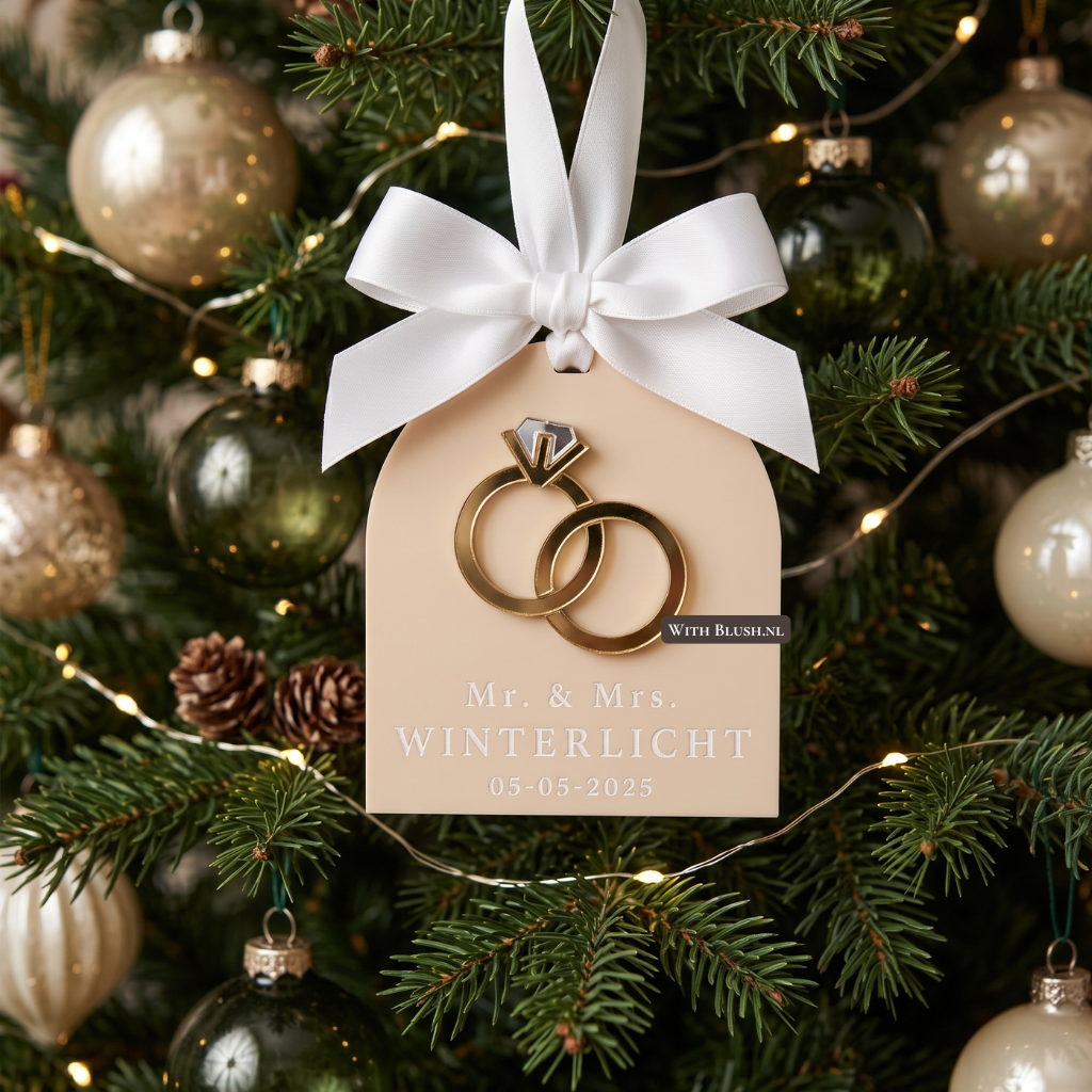 kerstbal van acryl met trouwringen, kerstornament mr. & mrs.