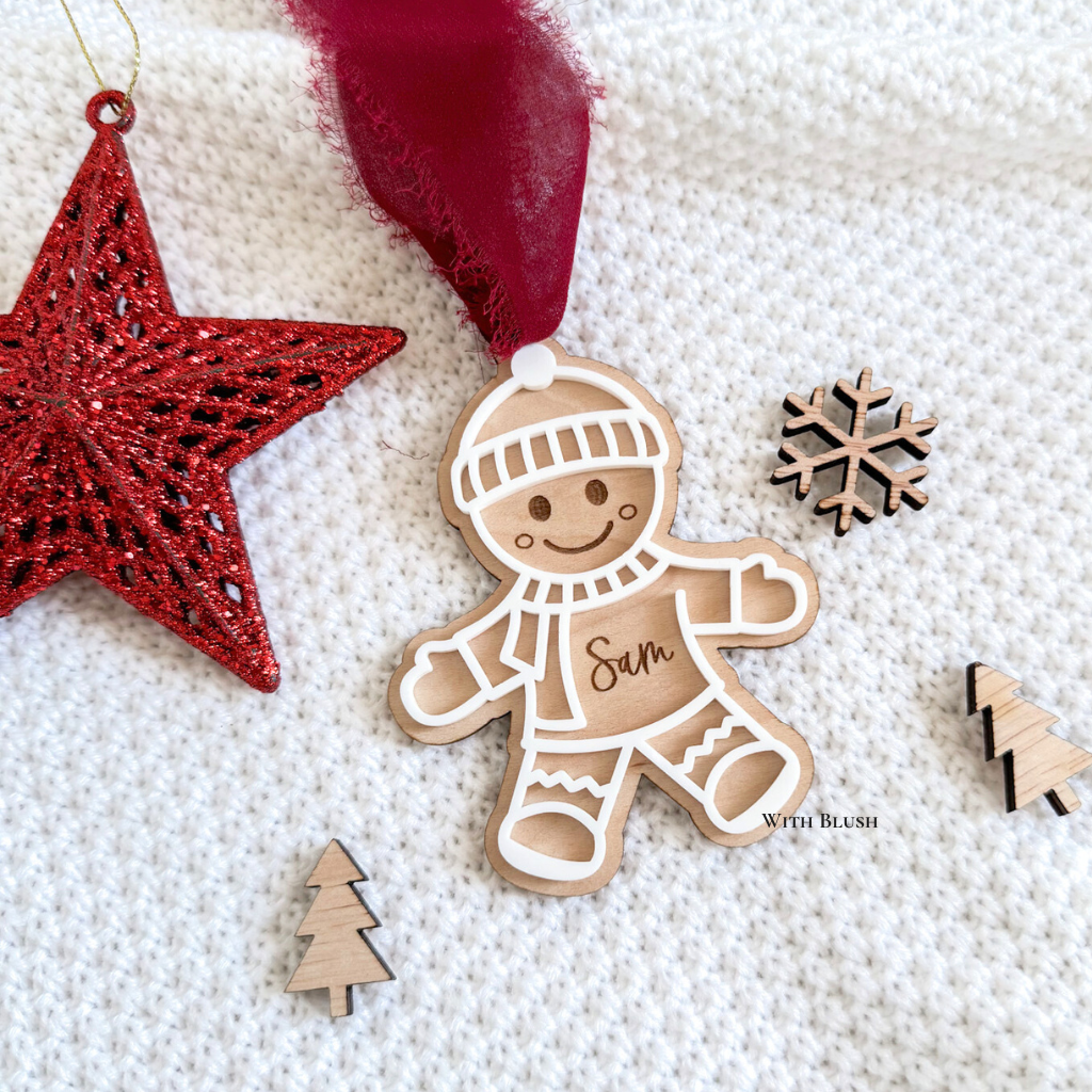 Luxe Houten Gingerbread Familie Kersthangers | Met Naam