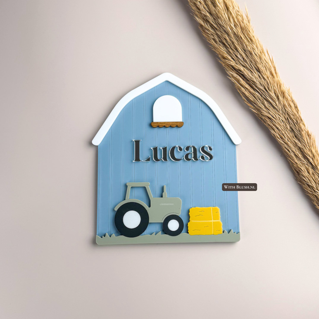 Naambord Schuur met Tractor