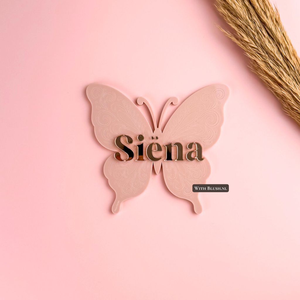 Naambord Vlinder met Naam – Met Gravurelijnen