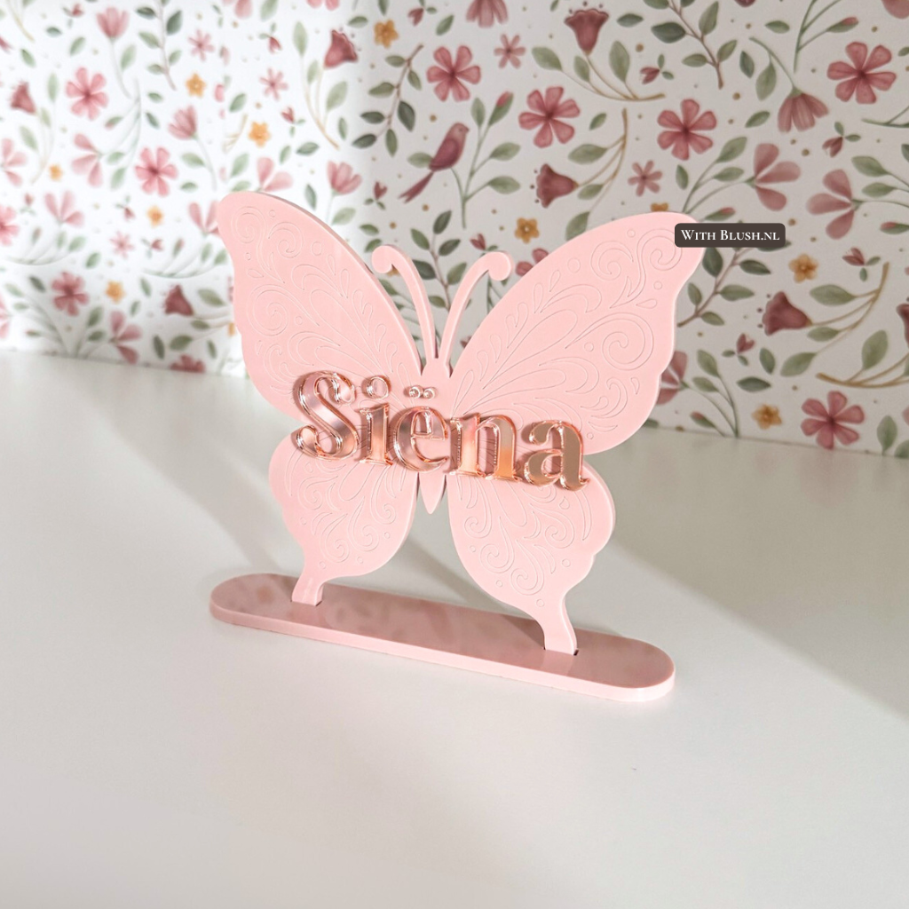 Naambord Vlinder met Naam – Met Gravurelijnen