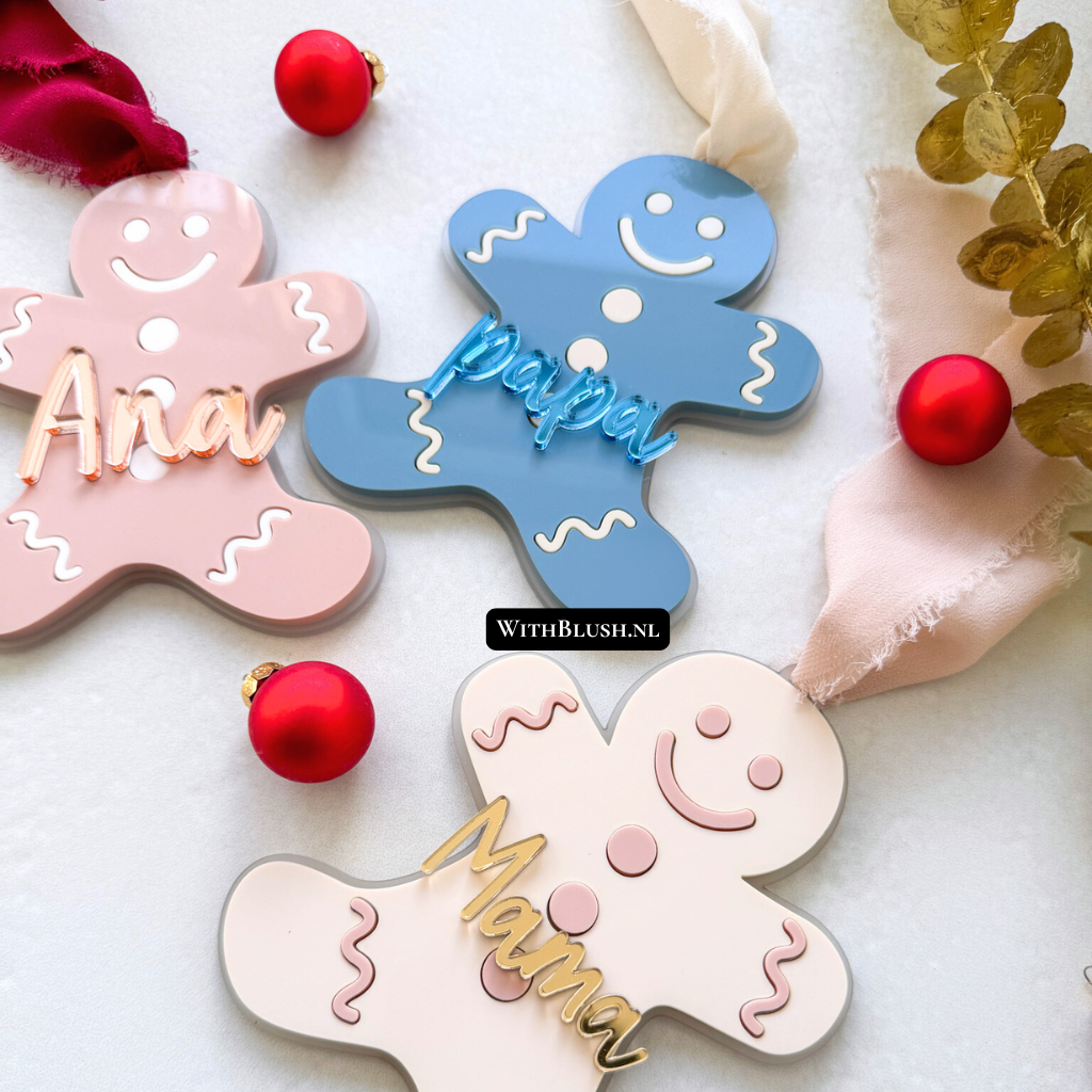 Gingerbread man Kerstdecoratie in frost plexiglas en gekleurde bovenlaag