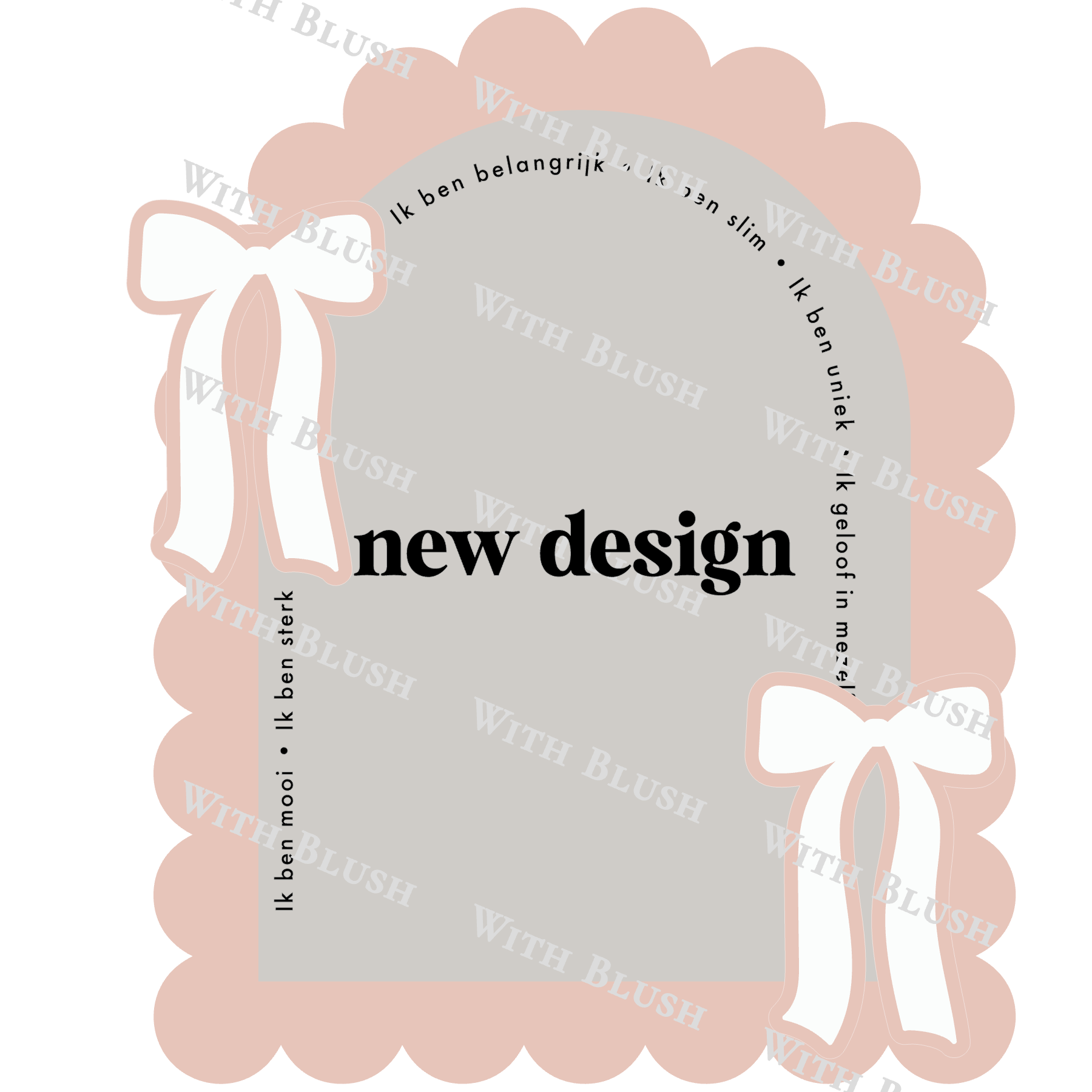 Gepersonaliseerde affirmatie spiegel voor kinderen met naamgravure en strikjes, gemaakt van zilverkleurig spiegelplexiglas.