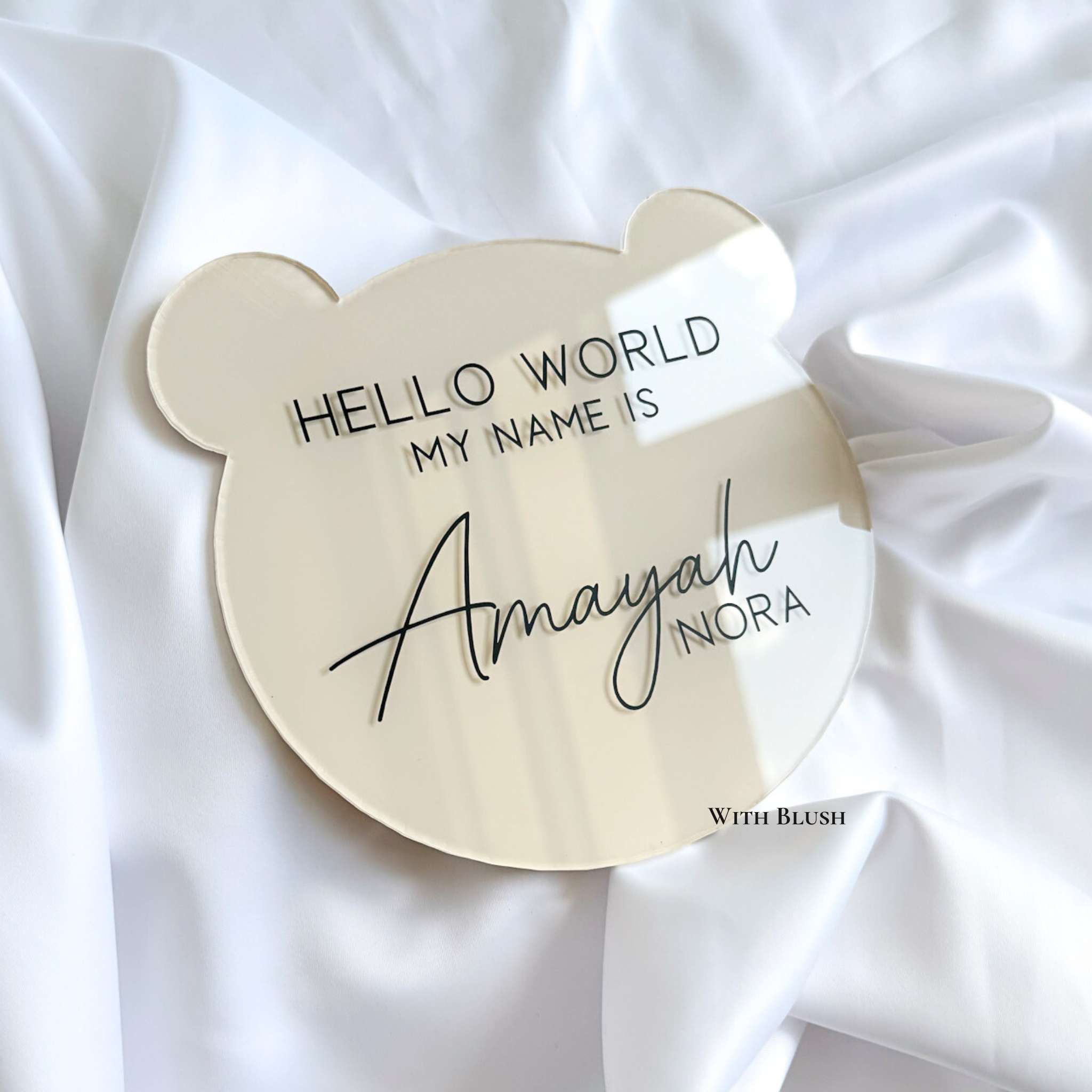 Geboortebord Teddybeer | Hello World My Name Is